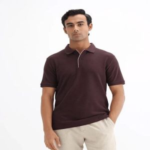 Mens Brown Cotton Polo T-Shirt