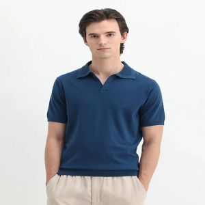 Mens Deep Blue Cotton Polo T-Shirt