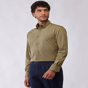 Mens Olive Green Cotton Linen Shirt