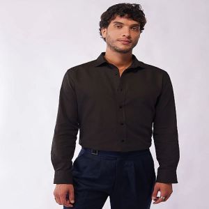 Mens Plain Brown Cotton Linen Shirt