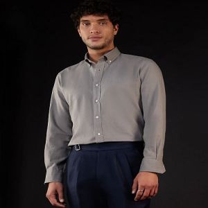 Mens Plain Grey Cotton Linen Shirt