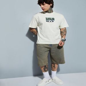 Mens White Cotton Round Neck Printed T-Shirt