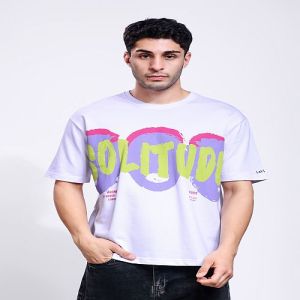 Solitude Printed Mens White Oversized T-Shirt