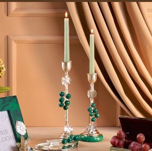 Rluxe Hampers Polished Silver Plated Candle Holder Royal