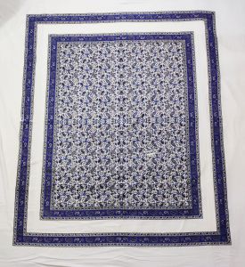 Blue & White Ethnic Floral Cotton Double Bed Sheet