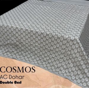 Grey & White Grid Floral Cosmos AC Dohar Double Bed Sheets