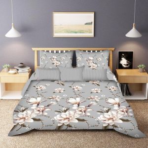 Woodland Whisper Grey & Pink Floral Cotton Comforter Set