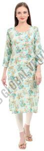 Printed Aqua Gold Blossom Kurti, Brand Name : Varnnan