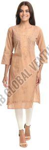 Cotton Embroidered Beige Elegance Chikankari Kurti