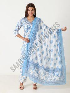 Varnnan Printed Blue Heaven Cotton Suit, Fit Type : Regular Fit