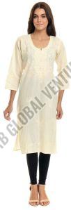 Cotton Embroidered Chikankari Charm Kurti, Brand Name : Varnnan