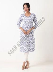 Soft Indigo Bloom Single Printed Cotton Kurti, Brand Name : Varnnan