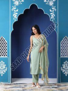 Breathable Cotton Kurti Varnnan Seafoam Elegance Gota Patti Suit