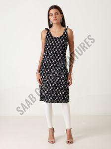 Varnnan Printed Sleeveless Cotton Kurti Casual Wear