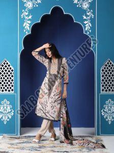 Cotton Twilight Tones Printed A-Line Suit Party Wear