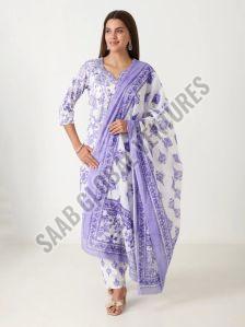 Varnnan Printed Cotton Violet Whisper Chikankari Suit Party Wear