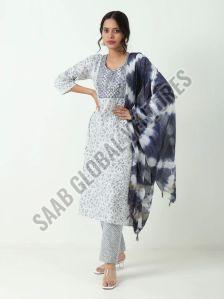 Party Wear Varnnan White Whisper Printed Cotton Floral Suit