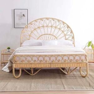 Polished Cane Double Bed Modern Standard for Home, Hotel