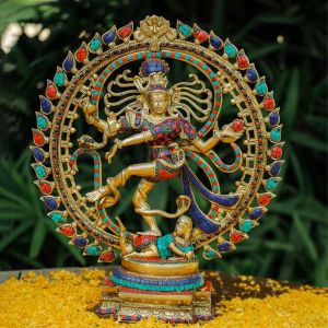 Colorful Brass Nataraja Shiva Idol, Color : Multicolor for Decorative