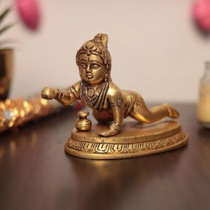 Polished Decorative Brass Laddu Gopal Murti, Color : Golden