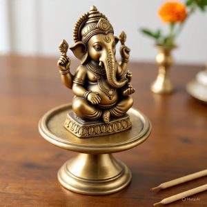 Golden Finish Brass Ganesh Statue for Decorative