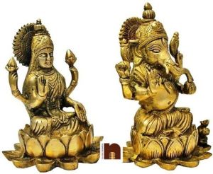 Polished Golden Finish Brass Laxmi Ganesh Statue