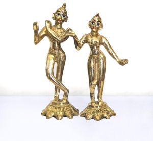 Polished Handcrafted Brass Radha Krishna Idol, Color : Golden