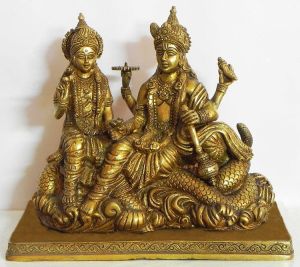Polished Brass Vishnu Lakshmi Idol