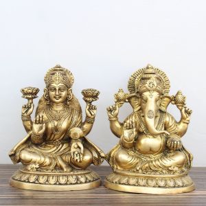Pure Brass Lakshmi Ganesh Murti, Color : Golden