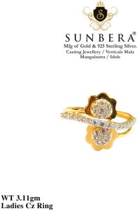 92% Gold Ladies Cz Ring, Brand Name : Sunbera