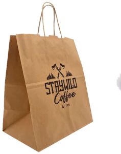 Kraft Paper Bag With Handle, Color : Brown for Bakery Items, Snacks