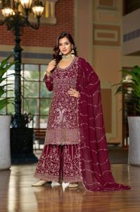 Georgette Ladies Party Wear Sharara Suit, Color : Multicolor