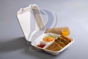 3 Compartment Hinge Lid Square Bagasse Container