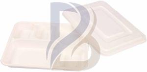 Plain 5 Compartment Eco Bagasse Plate, Color : Natural White