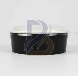 Black Paper Round Bowl With Lid for Food Serving