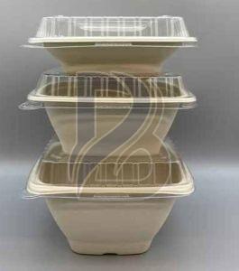 Eco Bagasse Deep Square Container, Color : Natural Brown