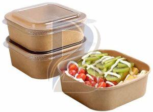 Eco PET Lid Square Bagasse Container, Color : Natural Brown