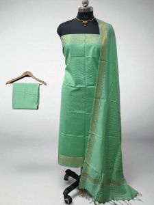 Party Wear Mangalgiri Cotton Silk Salwar Suit, Color : Green