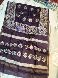 Stitched Hand Batik Chanderi Saree, Color : Multicolor