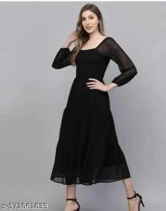 Ladies Black Georgette Long Dress