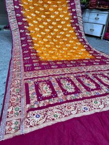 Plain Orange Pure Gaji Silk Bandhej Saree, Saree Length : 6.5 Meter