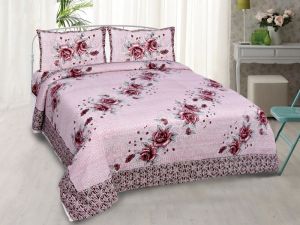 Pink Floral Print Jaipuri Cotton Bed Sheet