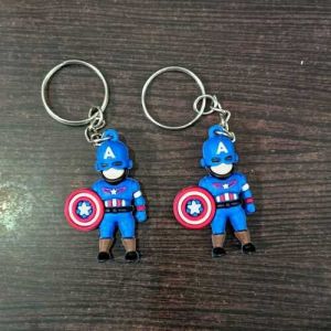 Metal Captain America Themed Rubber Keychain