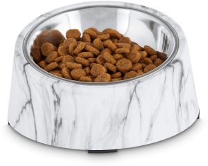 White Marble Dog Food Bowl