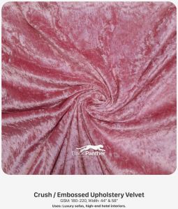 Black Panther Crush Embossed Upholstery Velvet Fabric, Color : All