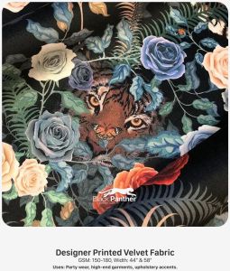 Black Panther Designer Printed Velvet Fabric, Color : Multicolor