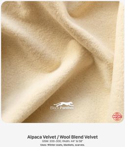 Imported Alpaca Wool Blend Velvet Fabric 200-300 GSM 44 & 58 Width Coats, Blankets