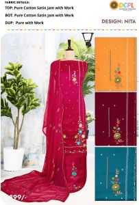 Party Wear Nita Zam Unstitched Cotton Suit, Color : Pink