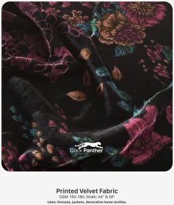 Printed Velvet Fabric 150-180 GSM 44 and 58 Inch for Dresses Jackets Decorative Home Textiles