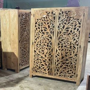 Metal Hardware Hand Carved Wooden Cabinet